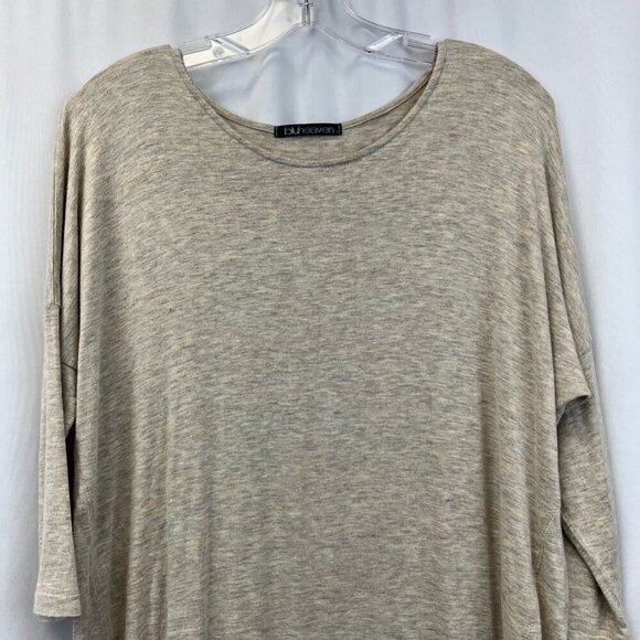 Bluheaven Womens Tunic Top Beige Heathered 3/4 Sleeve Scoop Neck High Low USA L - Picture 2 of 11